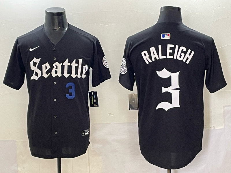 Men Seattle Mariners 3 Raleigh black MLB 2025 Nike jersey 018